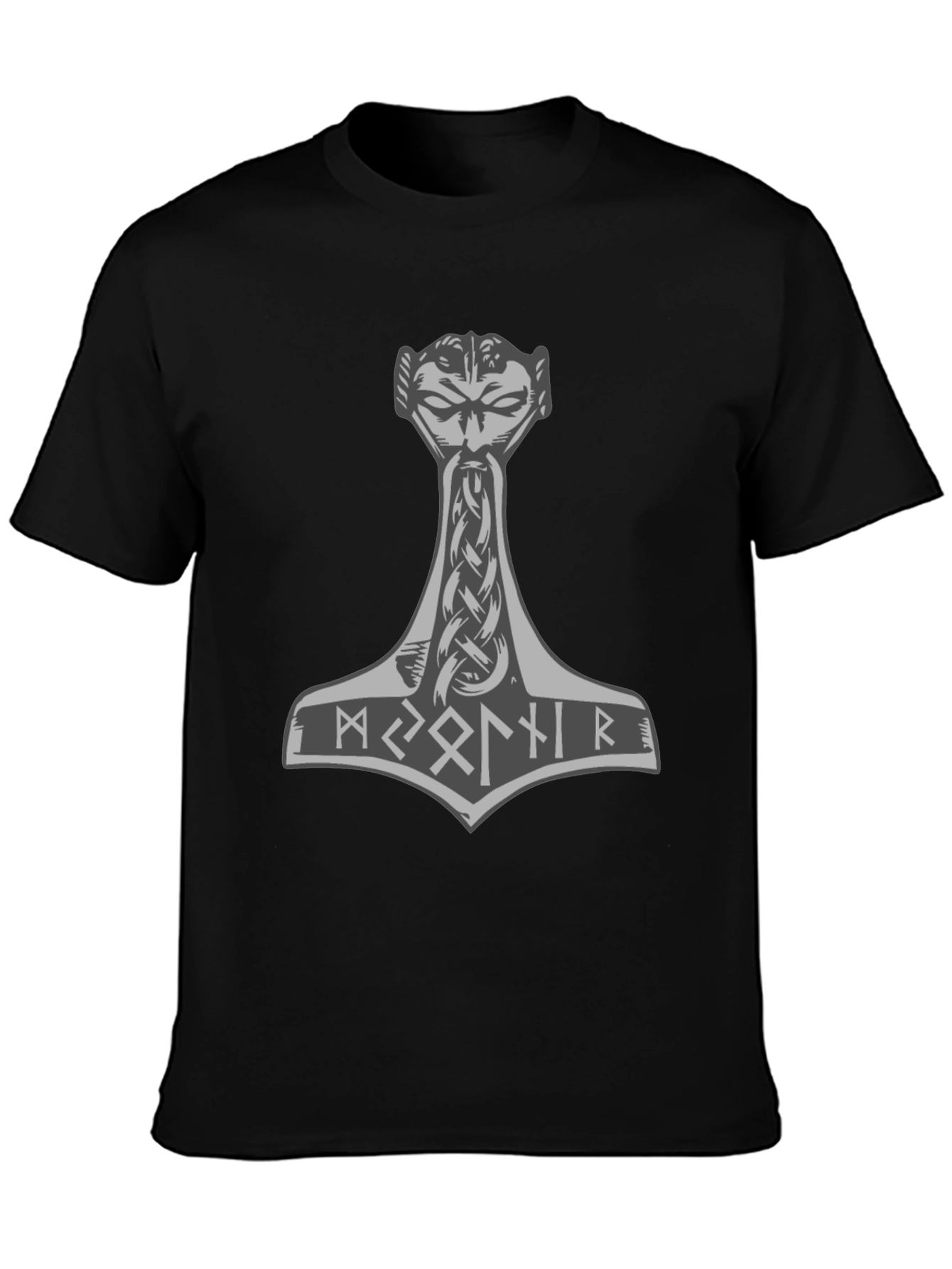 Thor Hammer Graphic Tee - Viking Runes Design