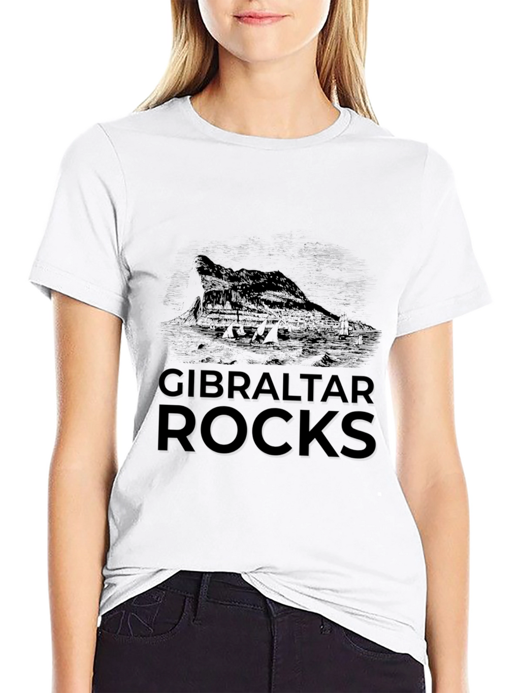 Gibraltar Rocks Graphic Tee - Black Cotton Casual T-Shirt