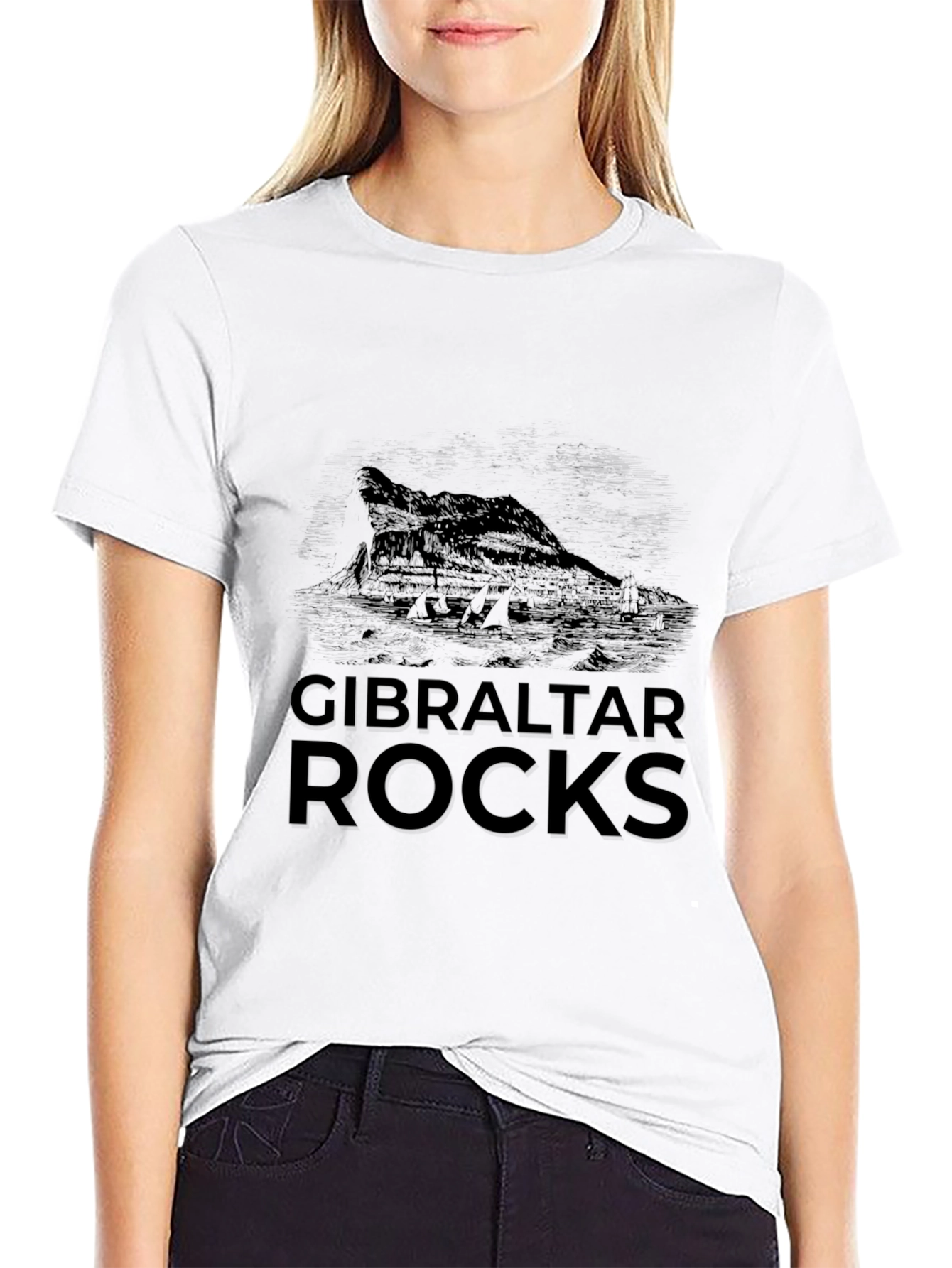 Gibraltar Rocks Graphic Tee - Black Cotton Casual T-Shirt
