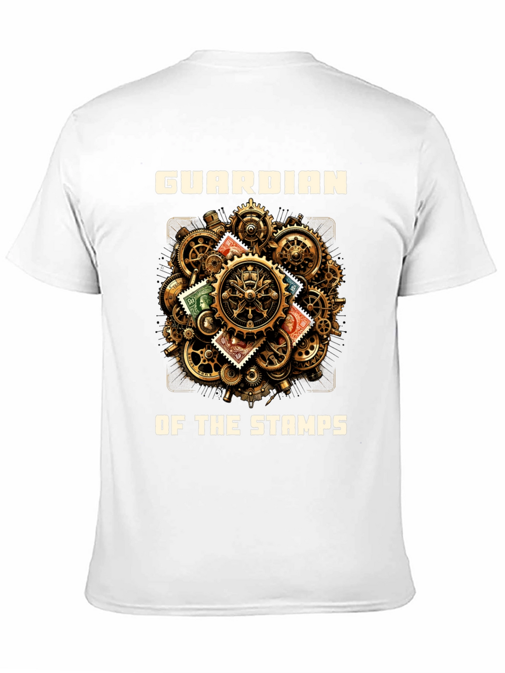 Guardian of the Stamps T-Shirt: Steampunk Gear Design