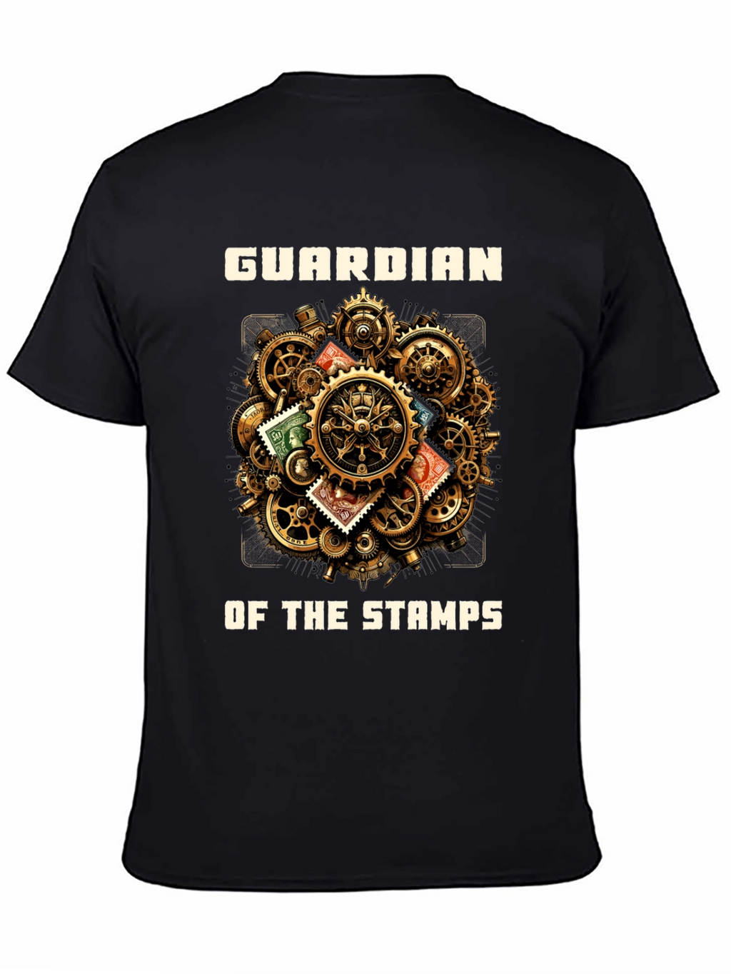 Guardian of the Stamps T-Shirt: Steampunk Gear Design