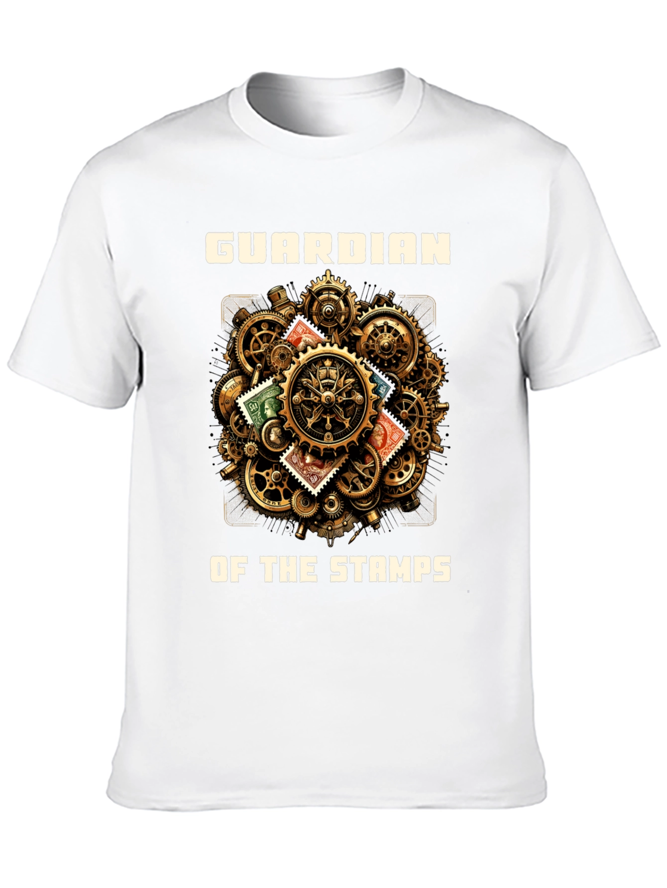 Guardian of the Stamps T-Shirt: Steampunk Gear Design