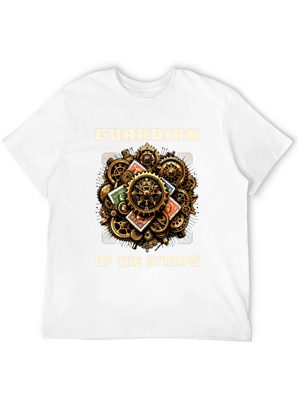 Guardian of the Stamps T-Shirt: Steampunk Gear Design