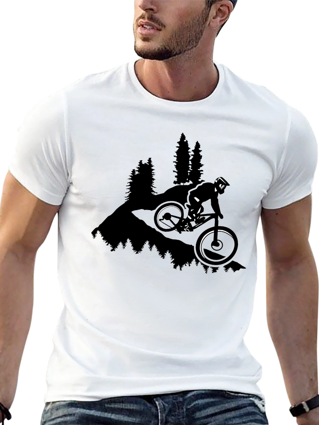 Mountain Biker Graphic Tee - Black Casual T-Shirt