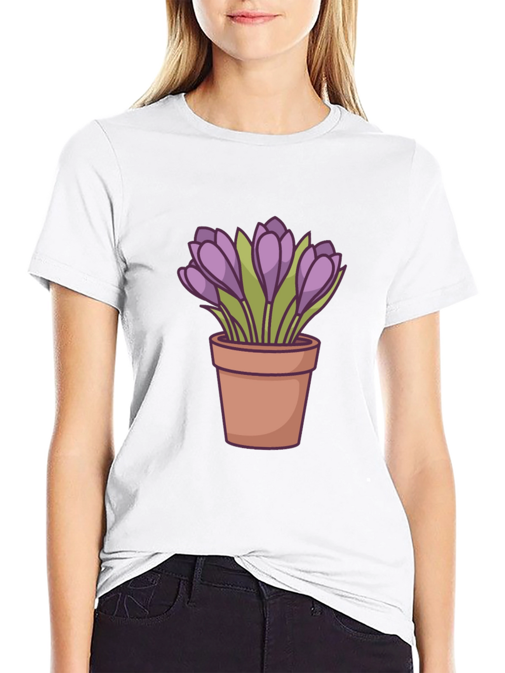 Crocus Flower Pot T-Shirt - Black Casual Tee