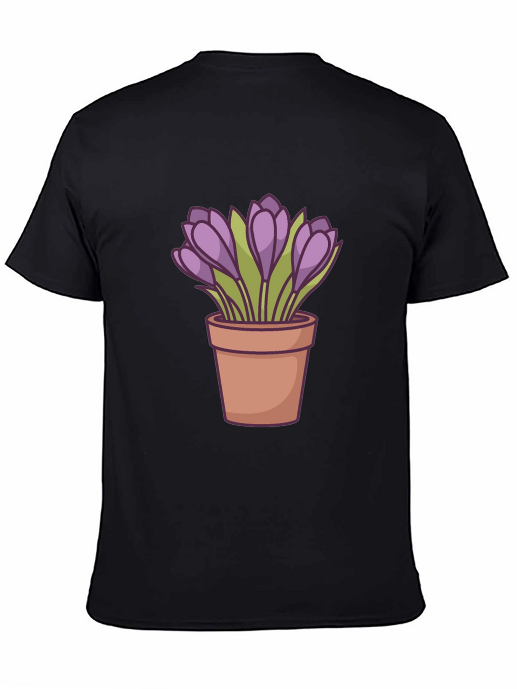 Crocus Flower Pot T-Shirt - Black Casual Tee