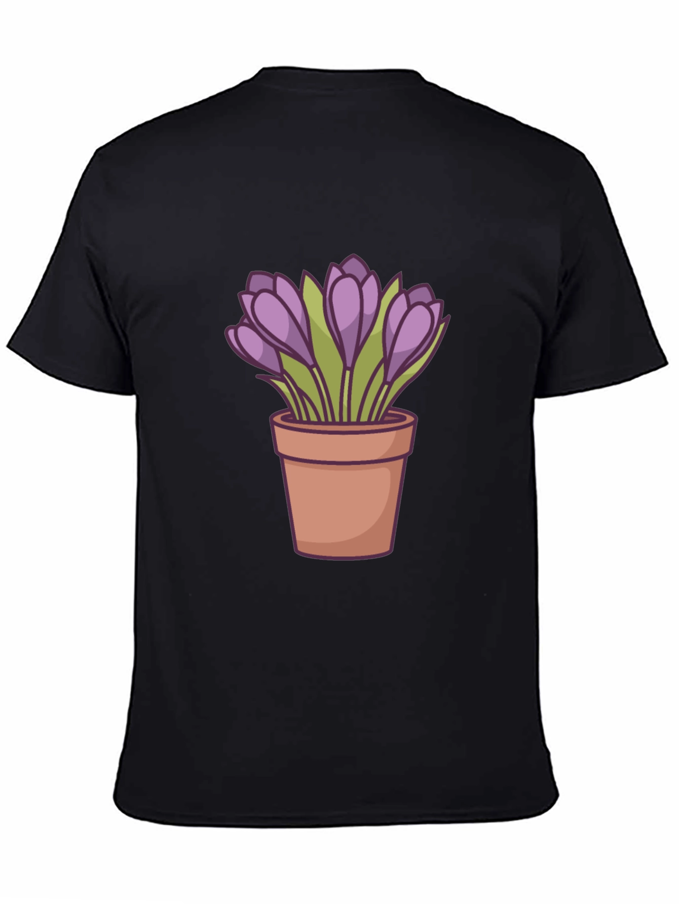 Crocus Flower Pot T-Shirt - Black Casual Tee