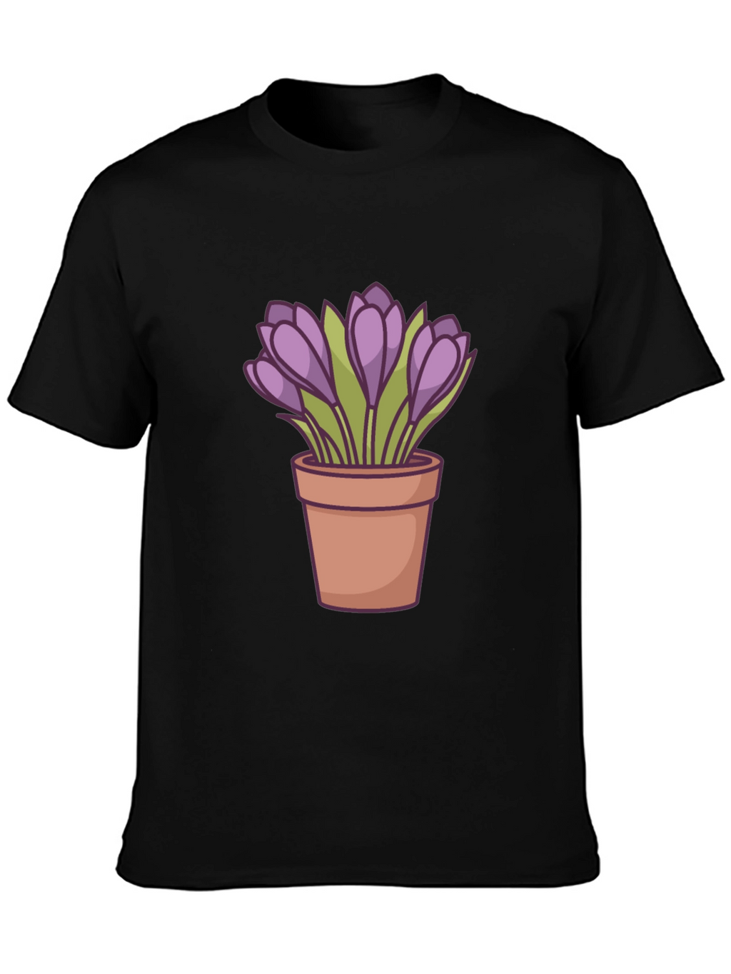 Crocus Flower Pot T-Shirt - Black Casual Tee