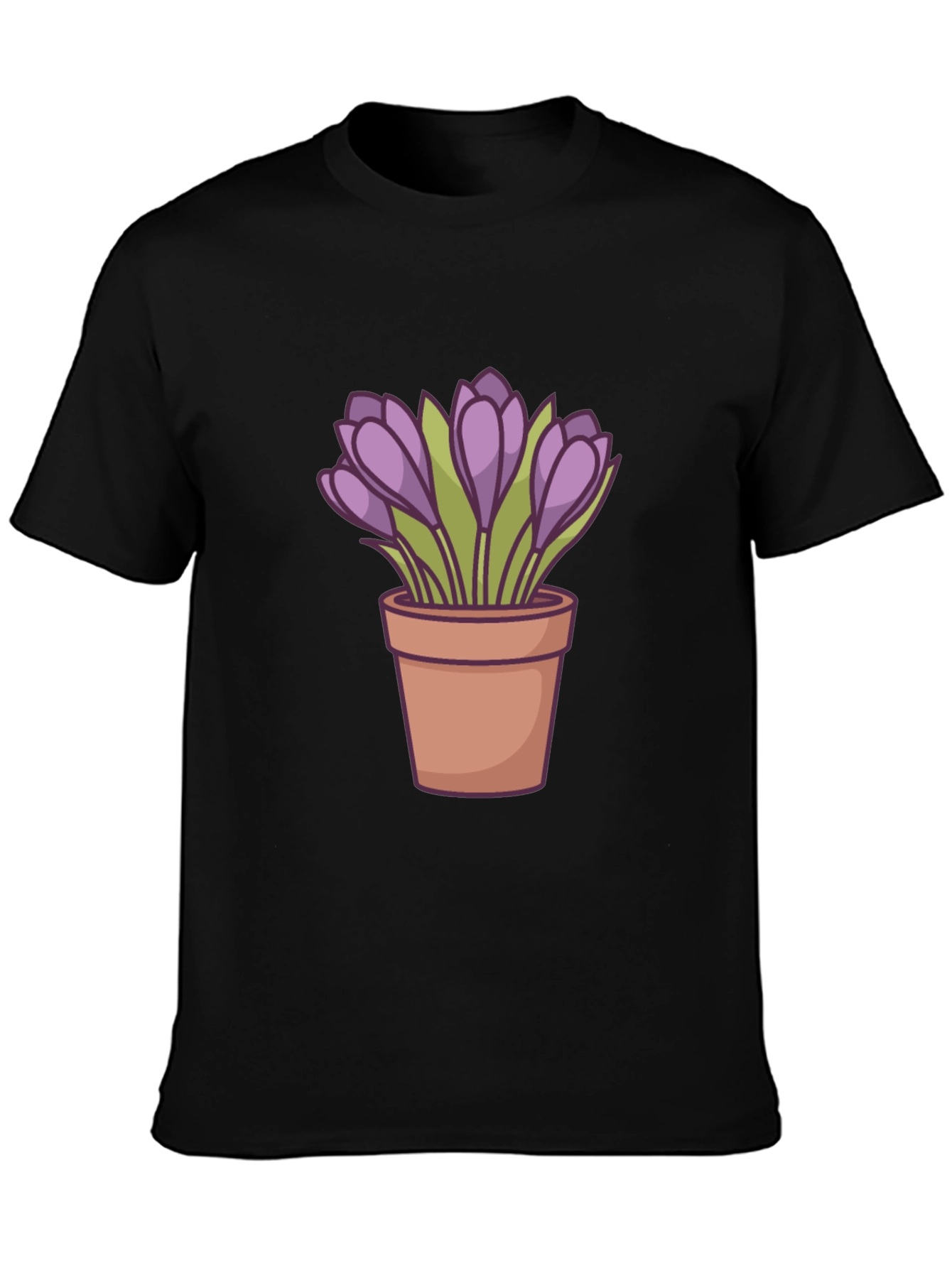 Crocus Flower Pot T-Shirt - Black Casual Tee