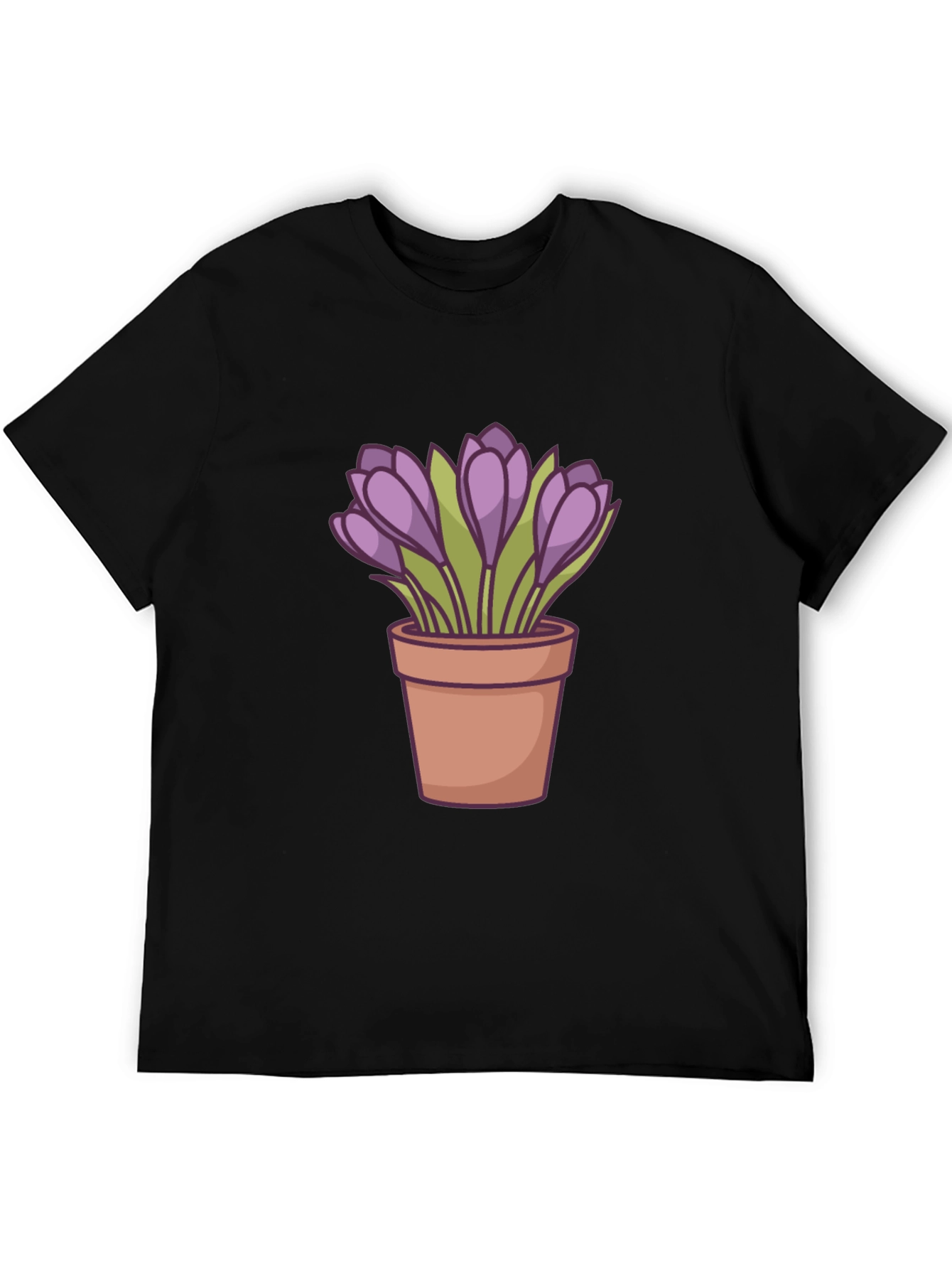 Crocus Flower Pot T-Shirt - Black Casual Tee