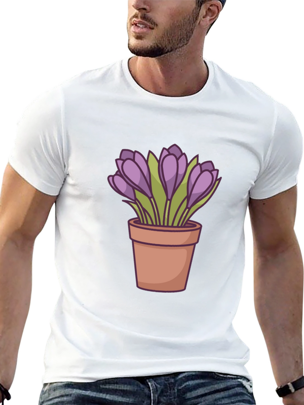 Crocus Flower Pot T-Shirt - Black Casual Tee
