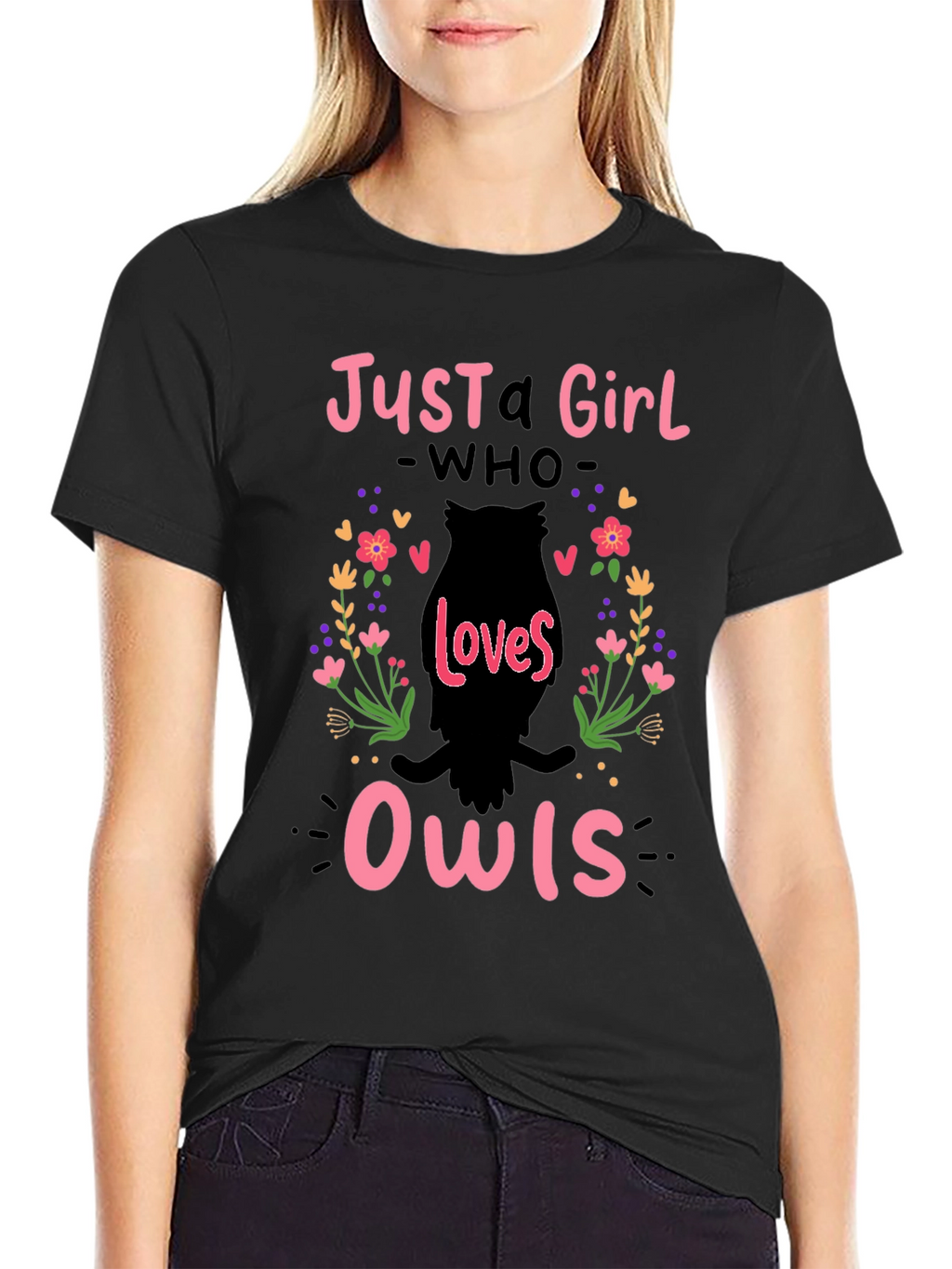 Just A Girl Who Loves Owls T-Shirt - Black