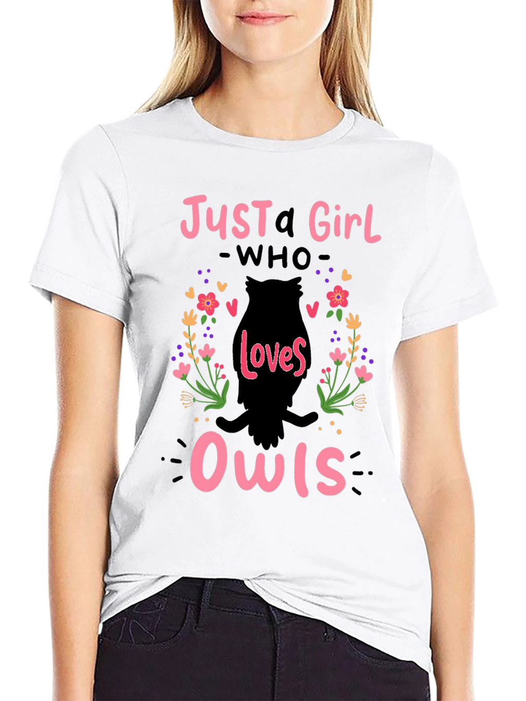 Just A Girl Who Loves Owls T-Shirt - Black