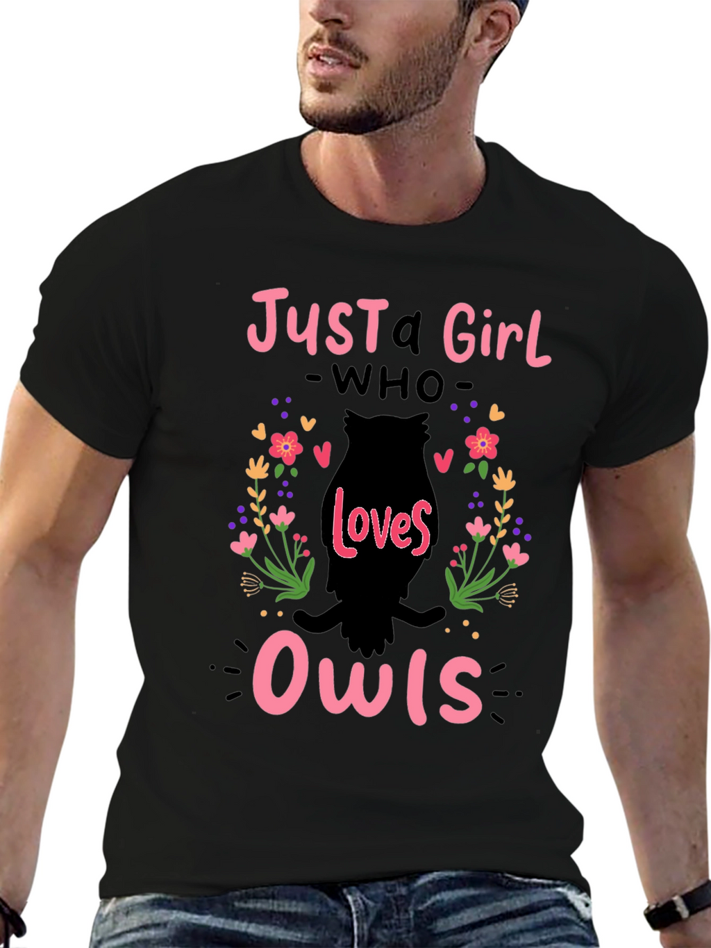 Just A Girl Who Loves Owls T-Shirt - Black
