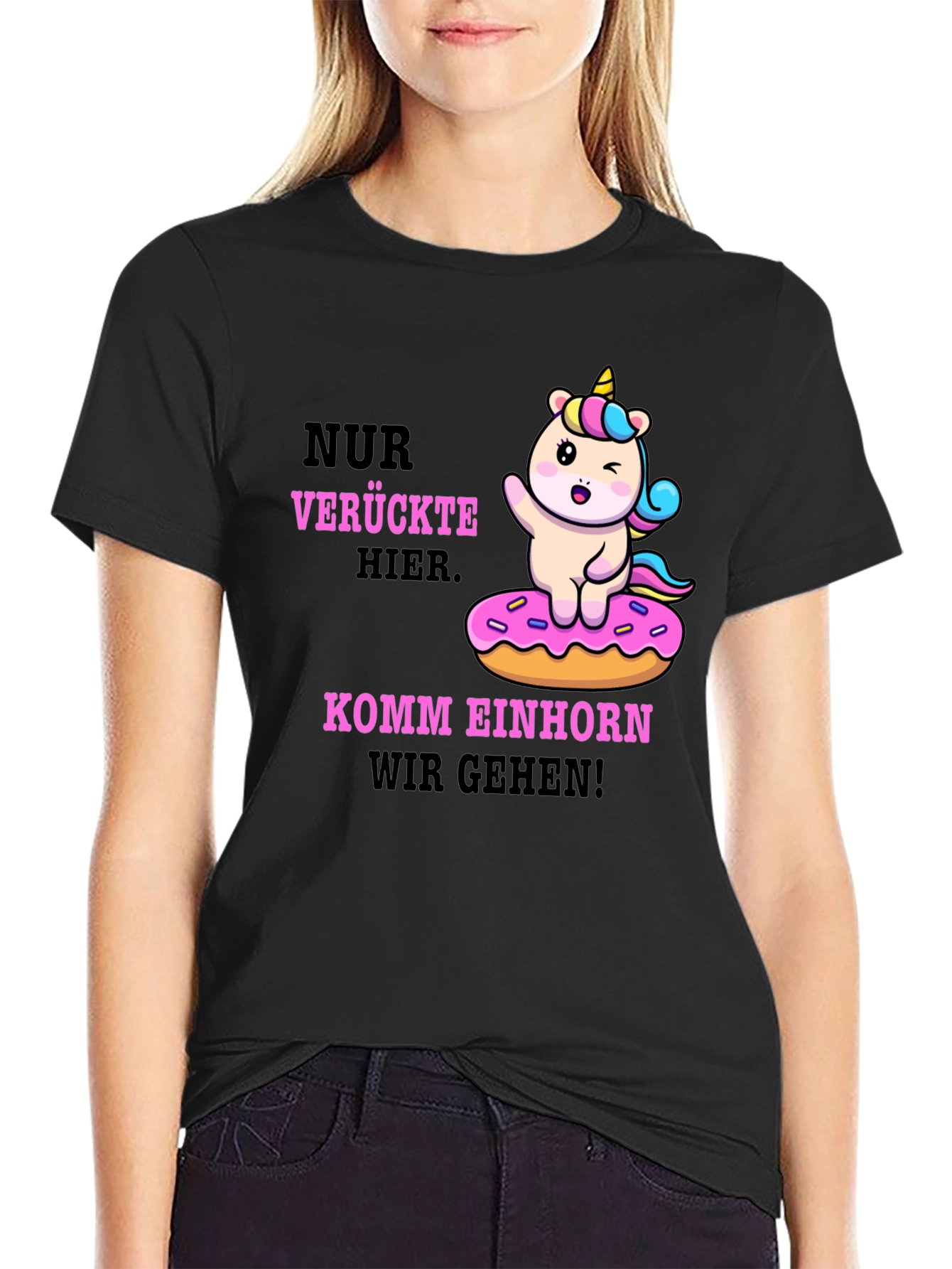 Funny Unicorn Donut T-Shirt - Verruckte Hier Komm Einhorn