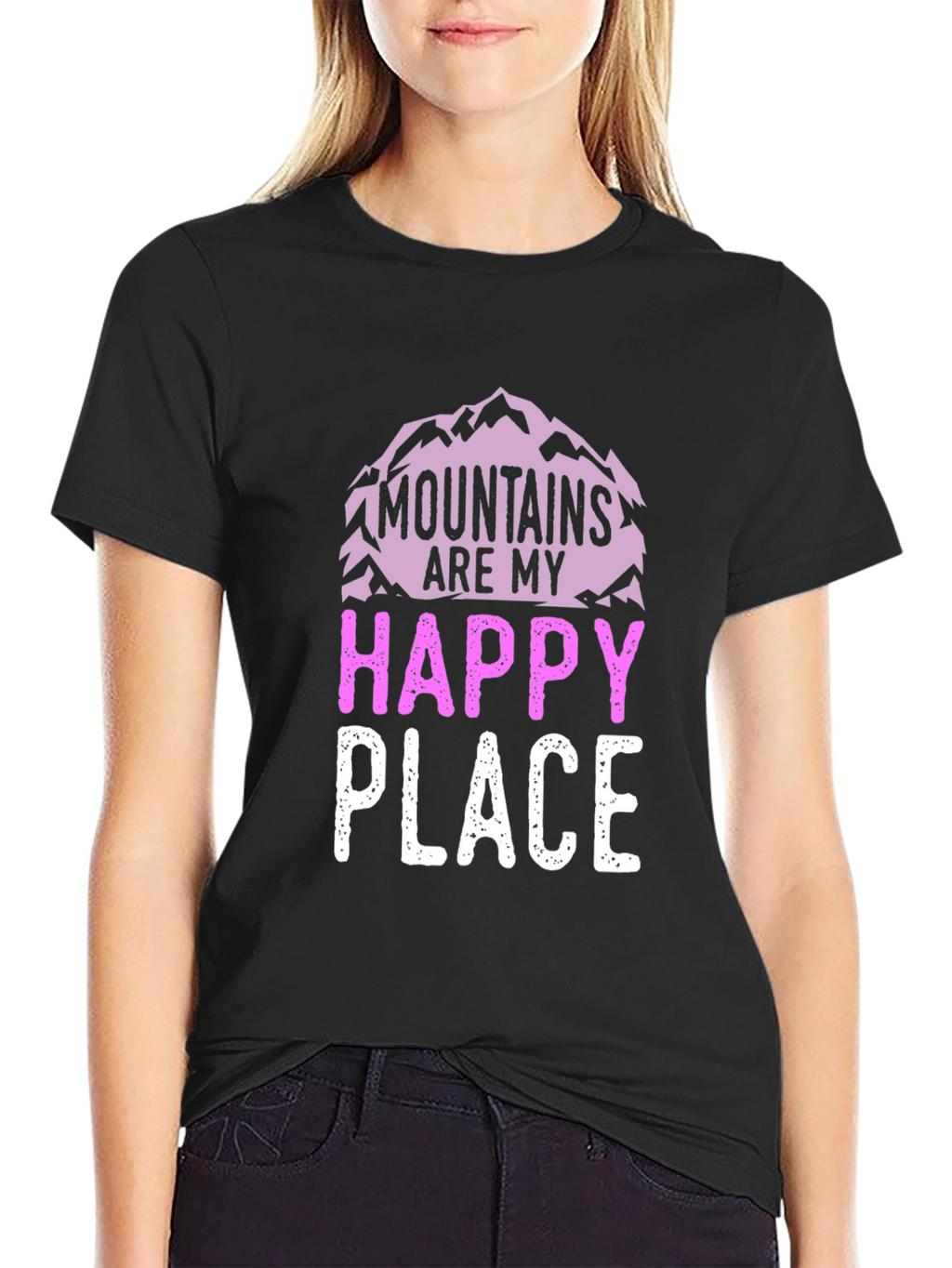 Mountains Are My Happy Place Black Graphic Tee