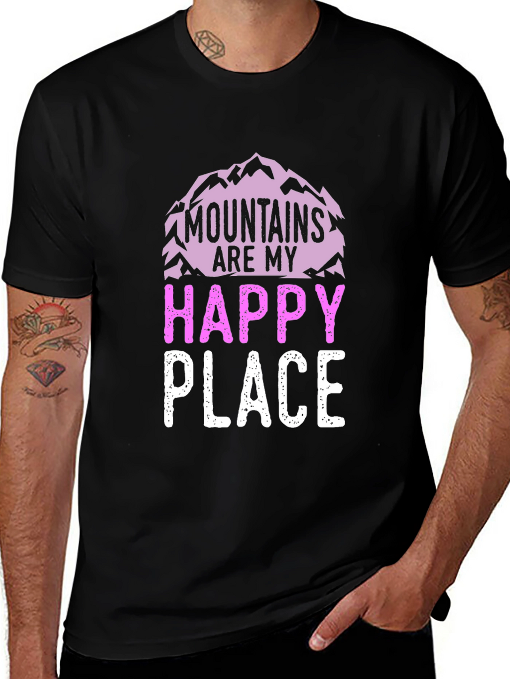 Mountains Are My Happy Place Black Graphic Tee