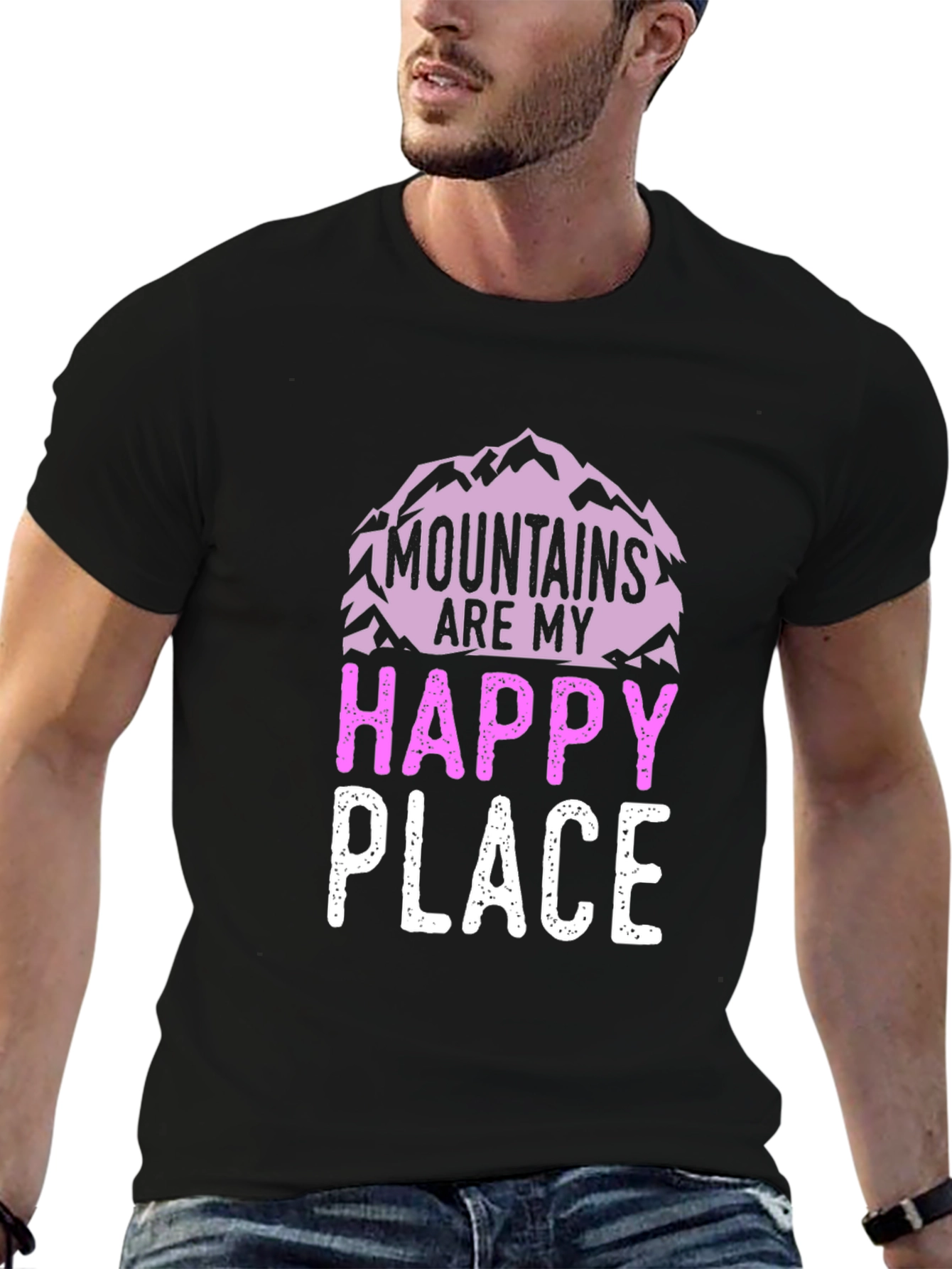 Mountains Are My Happy Place Black Graphic Tee