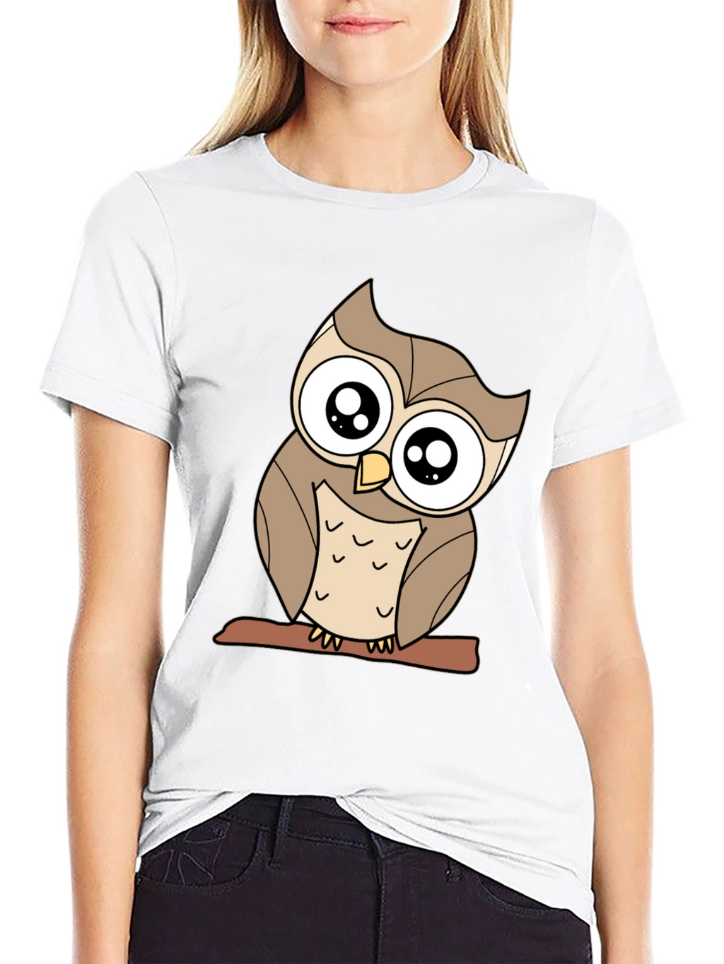 Cute Owl Graphic Tee - Black Cotton Blend