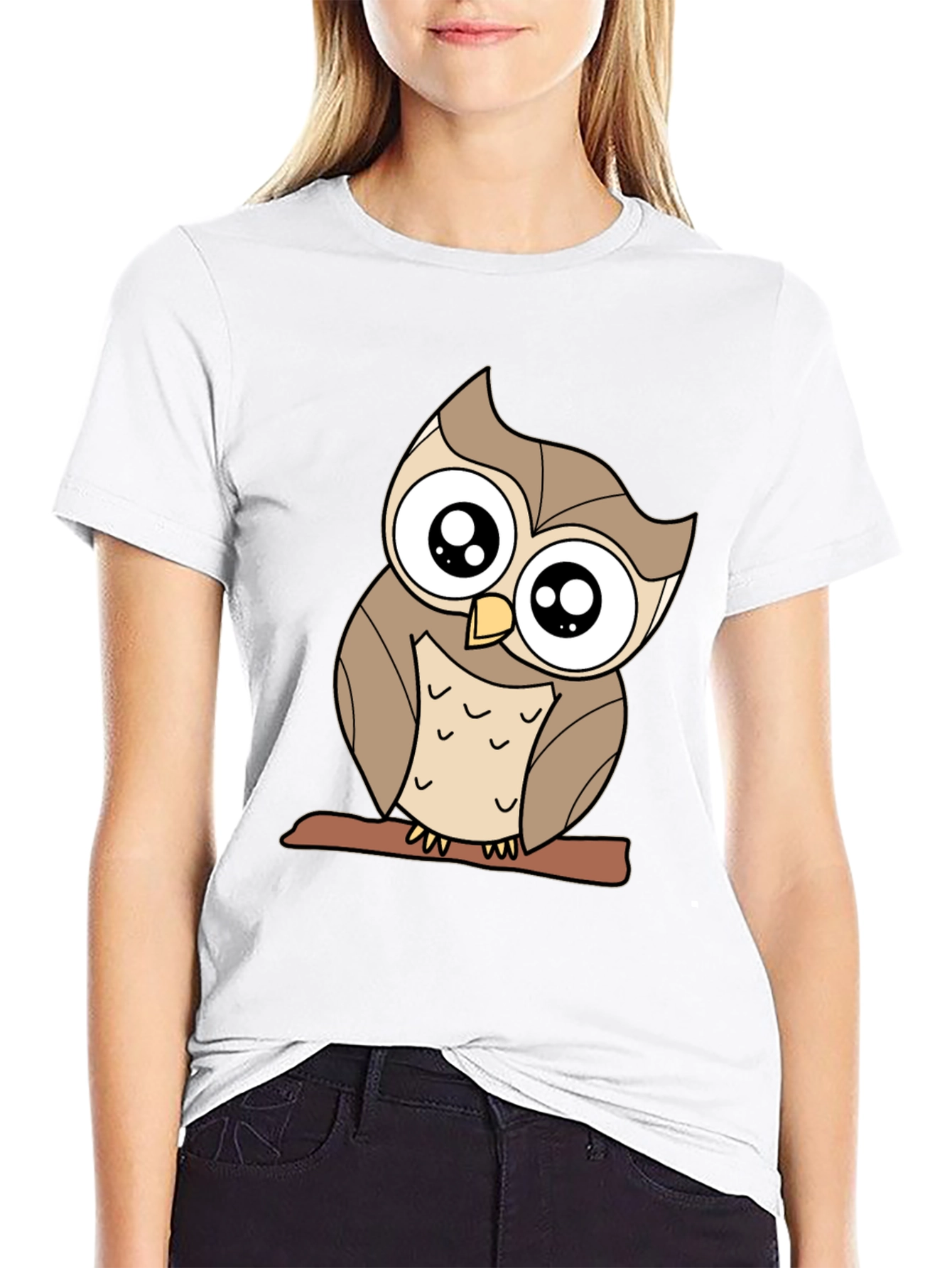 Cute Owl Graphic Tee - Black Cotton Blend