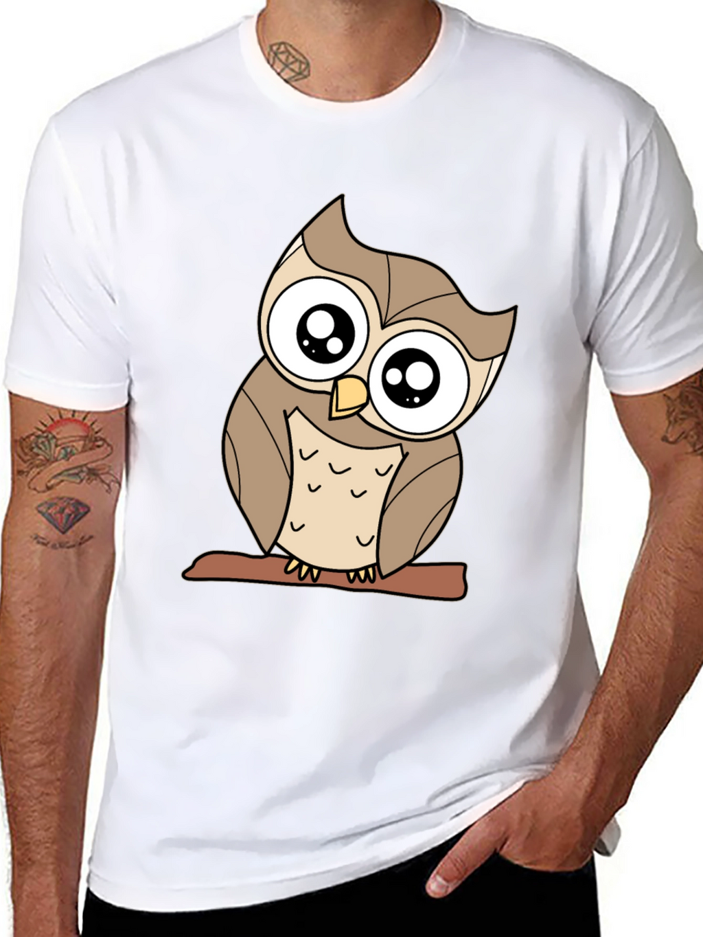 Cute Owl Graphic Tee - Black Cotton Blend