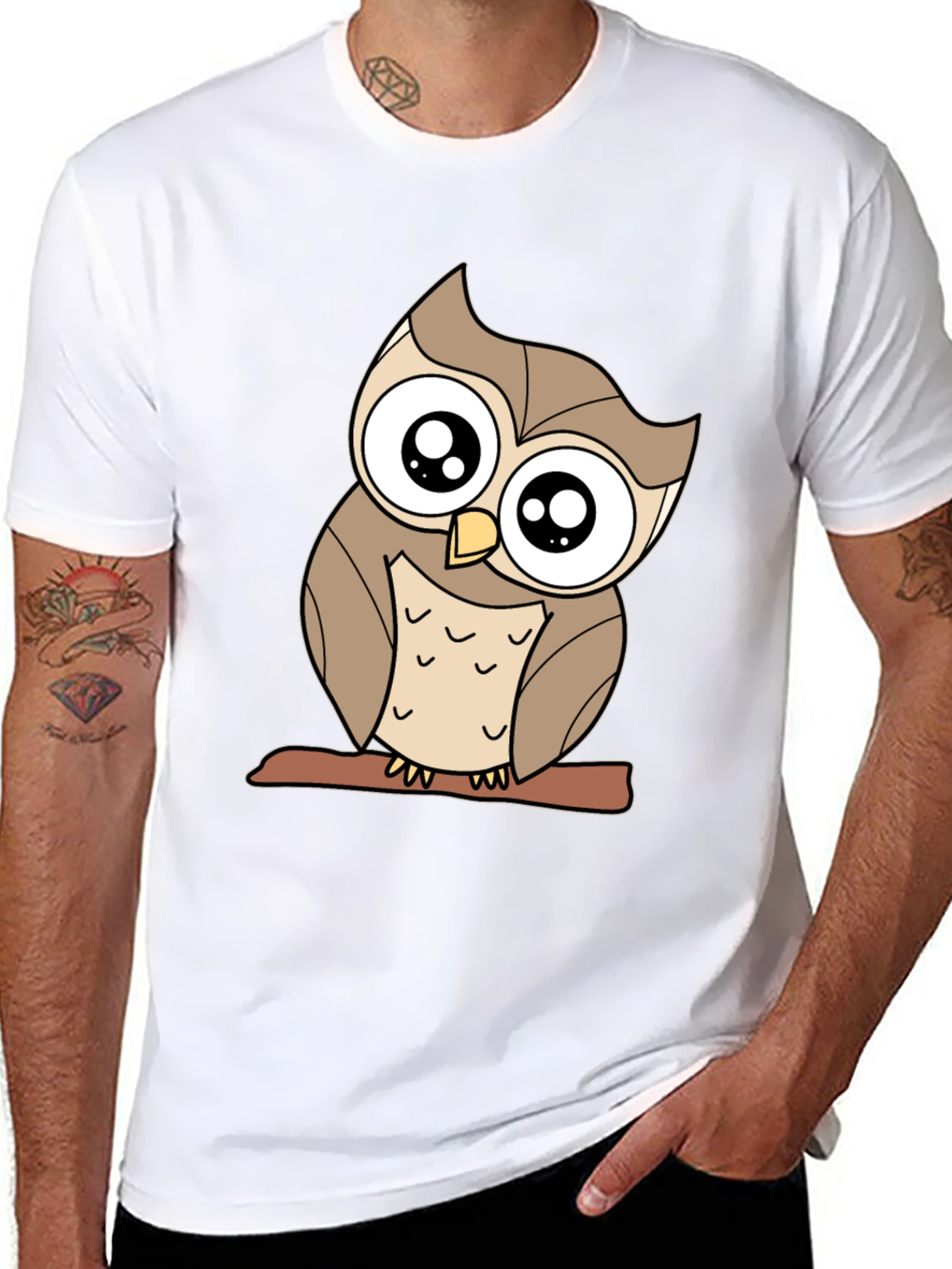 Cute Owl Graphic Tee - Black Cotton Blend