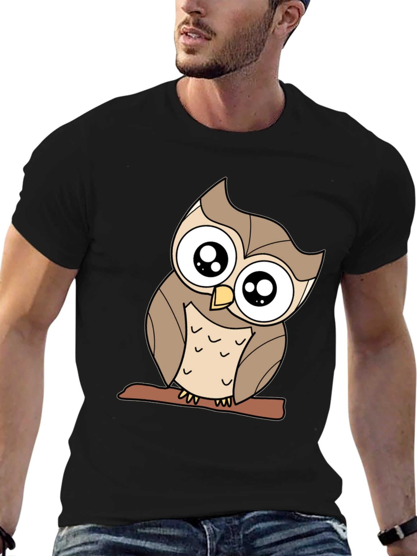 Cute Owl Graphic Tee - Black Cotton Blend