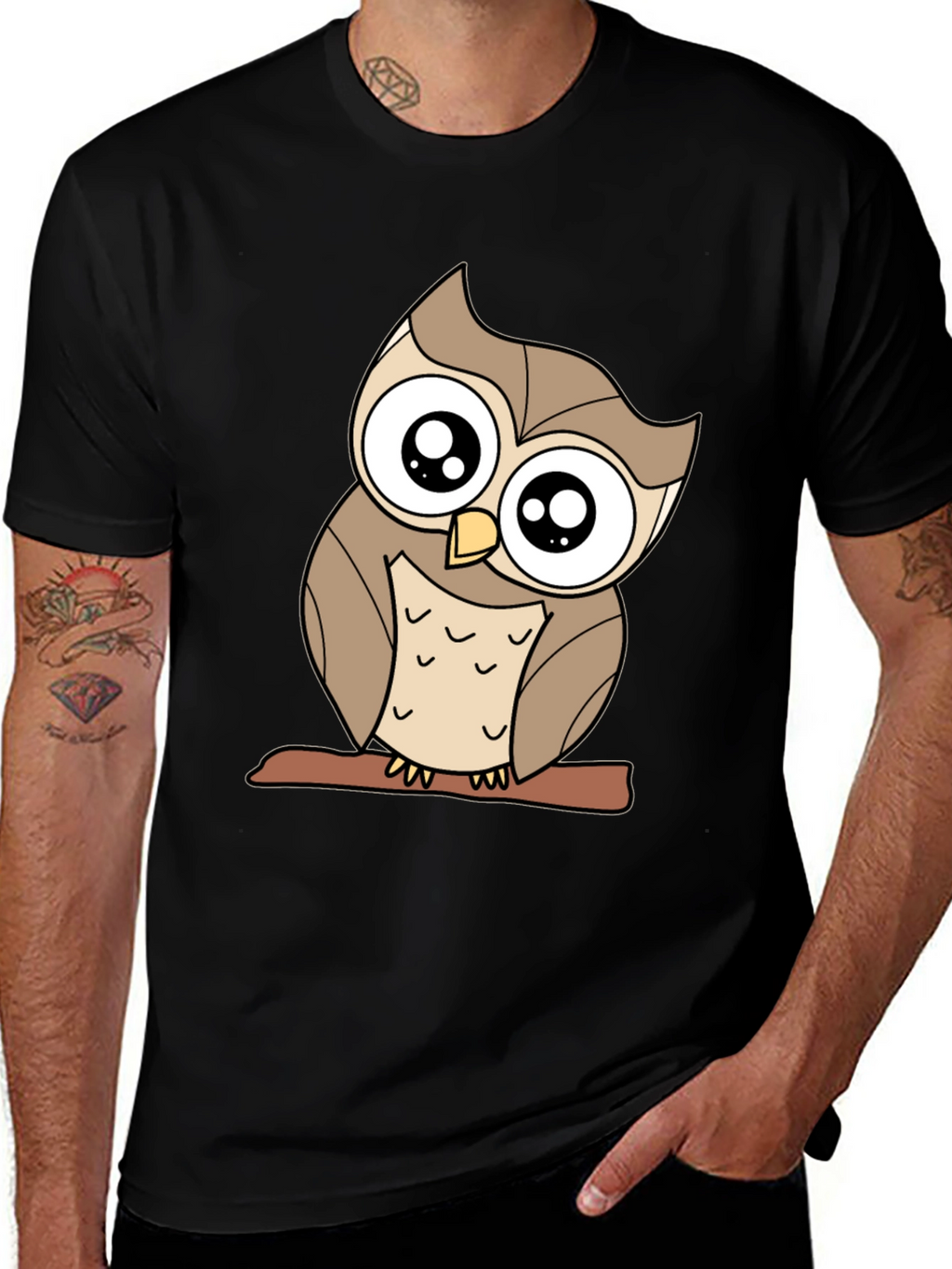 Cute Owl Graphic Tee - Black Cotton Blend