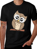 Cute Owl Graphic Tee - Black Cotton Blend