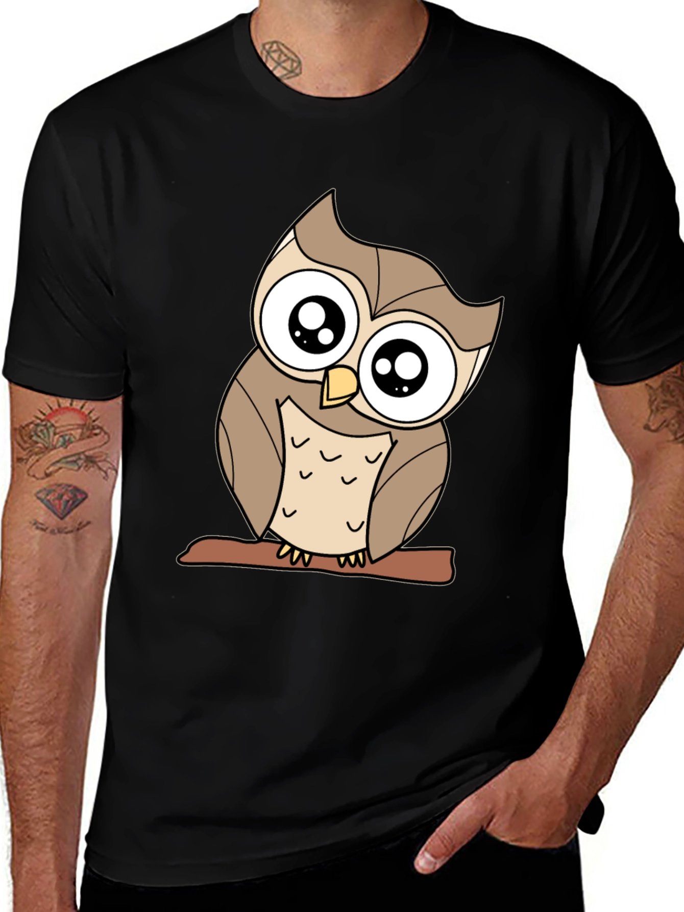 Cute Owl Graphic Tee - Black Cotton Blend