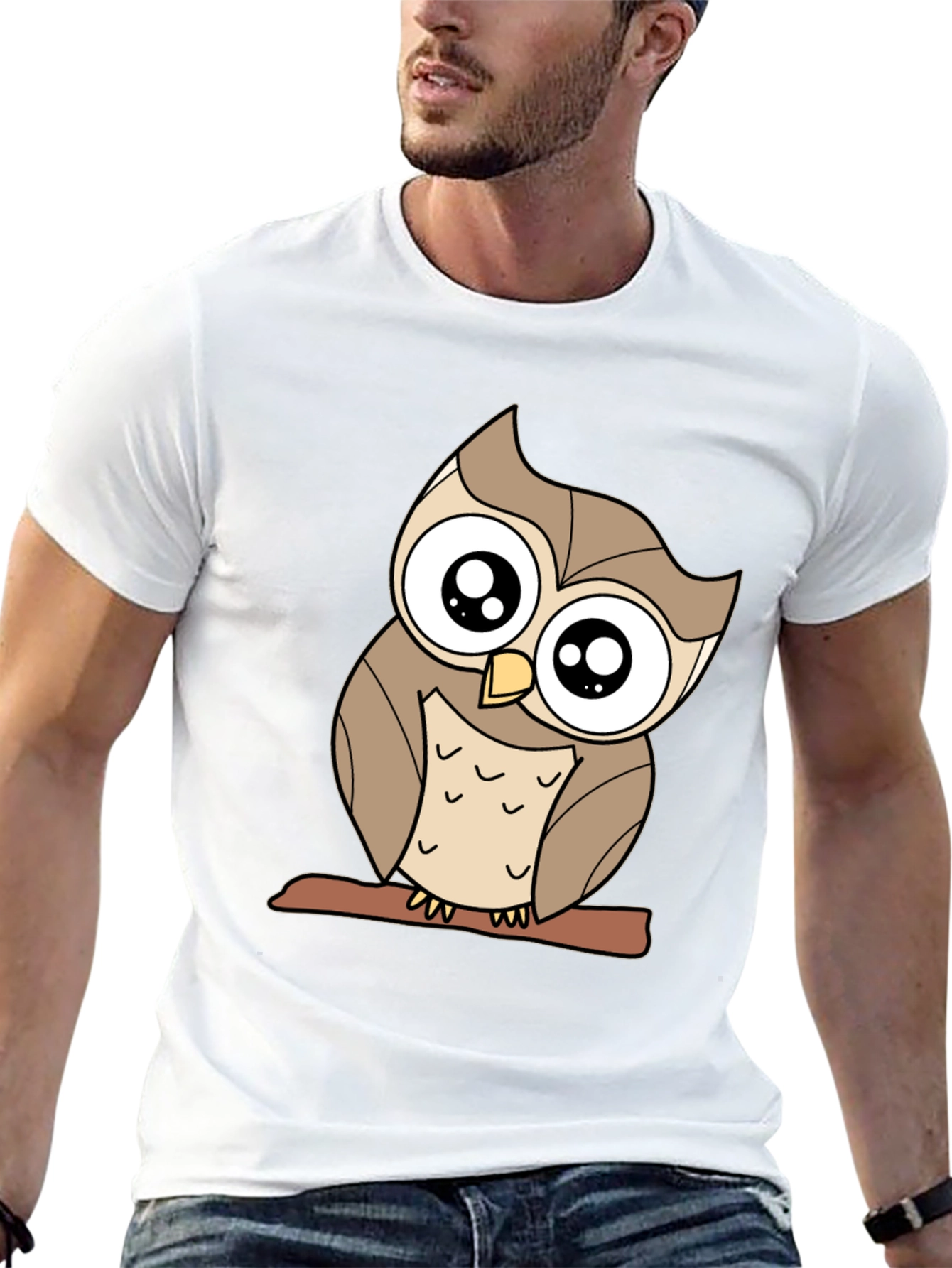 Cute Owl Graphic Tee - Black Cotton Blend