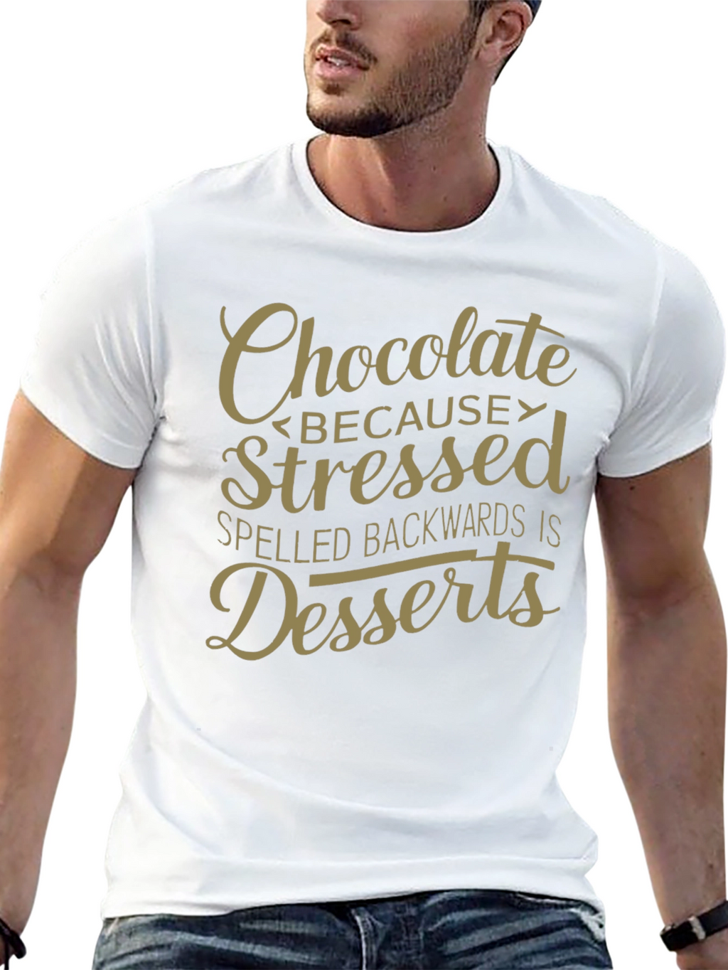 Chocolate Stressed Backwards Dessert Mens Black T-Shirt