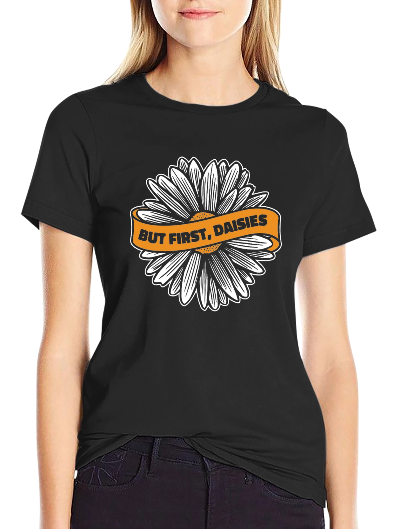 But First Daisies Black T-Shirt