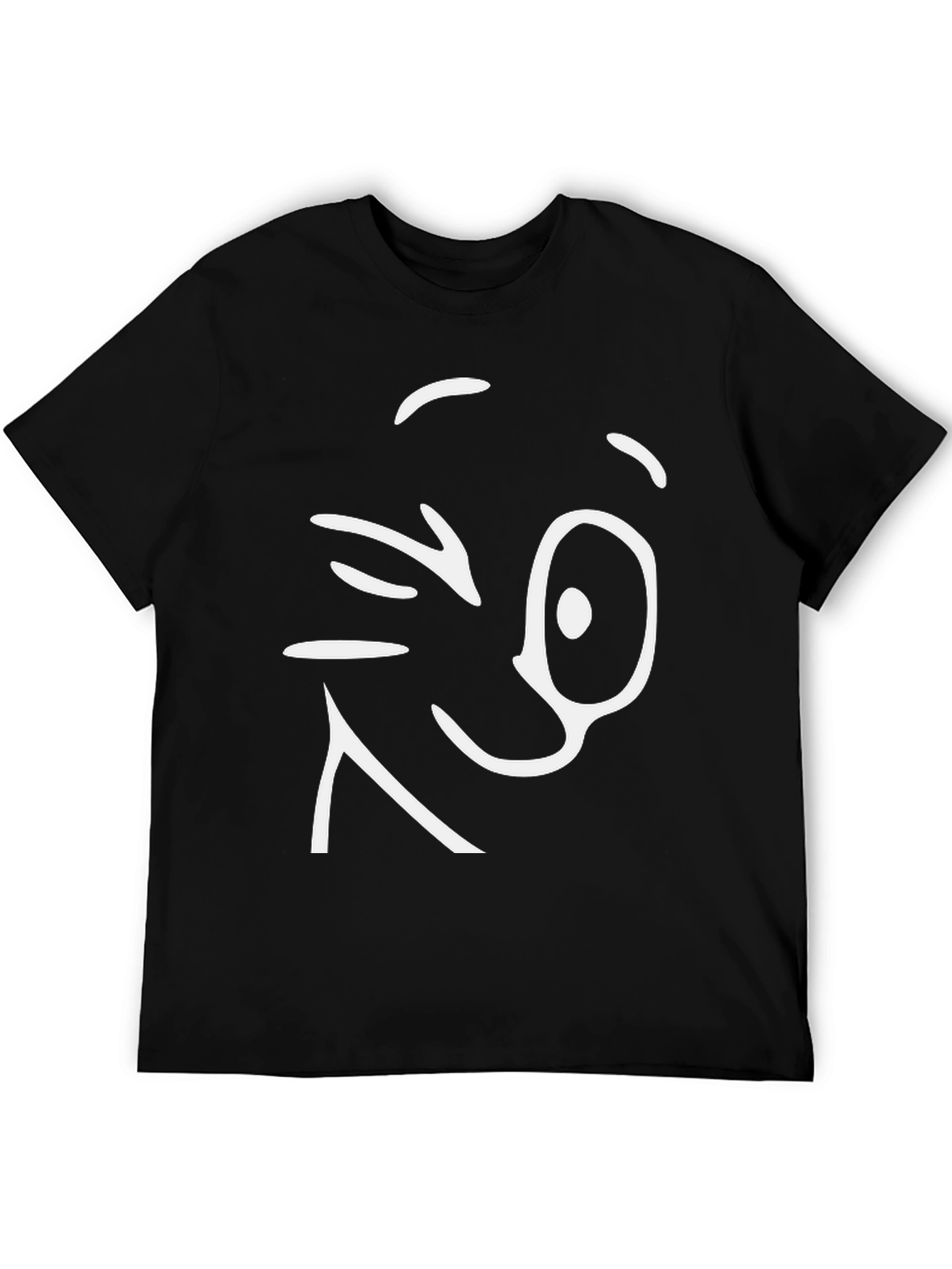 Winking Face Graphic Tee - Black Cotton T-Shirt