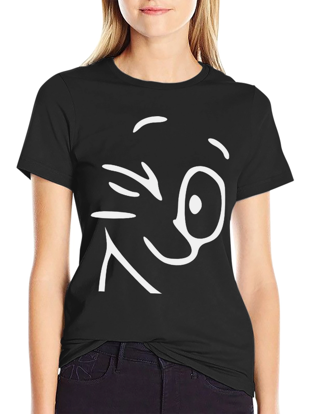 Winking Face Graphic Tee - Black Cotton T-Shirt