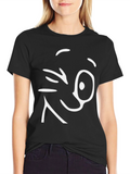 Winking Face Graphic Tee - Black Cotton T-Shirt