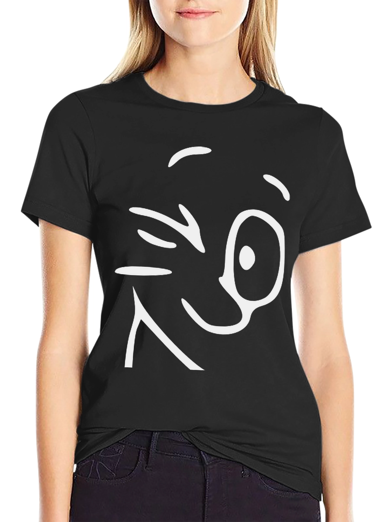 Winking Face Graphic Tee - Black Cotton T-Shirt