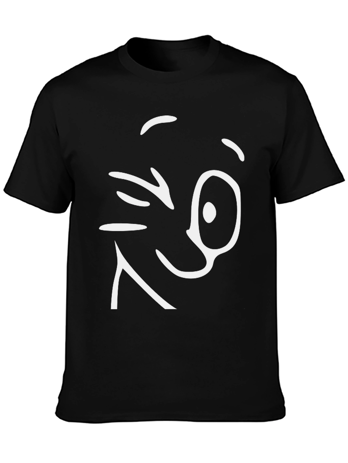 Winking Face Graphic Tee - Black Cotton T-Shirt