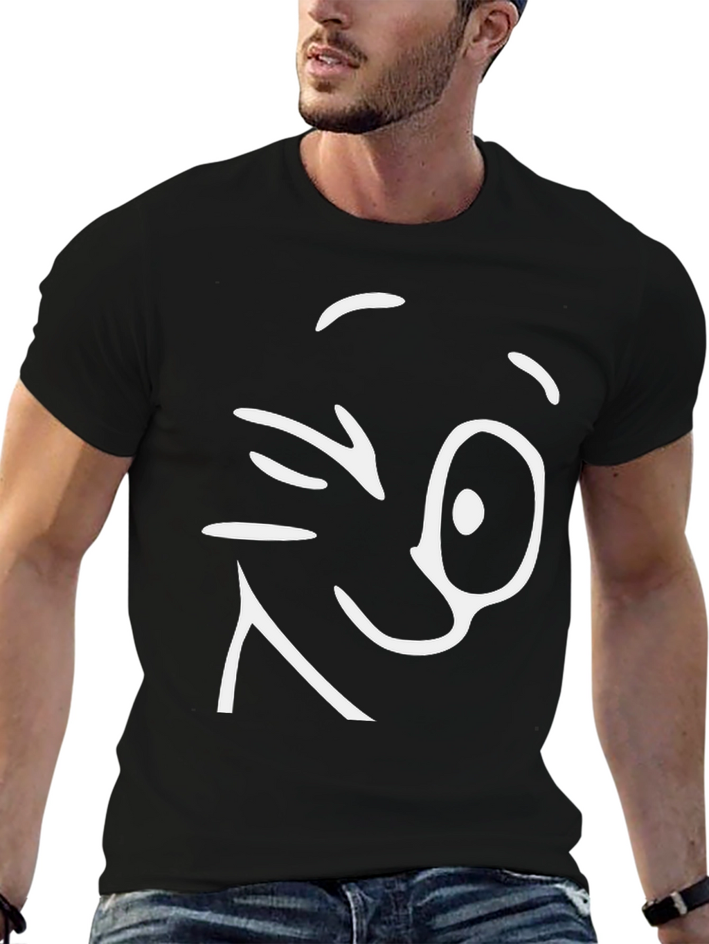 Winking Face Graphic Tee - Black Cotton T-Shirt