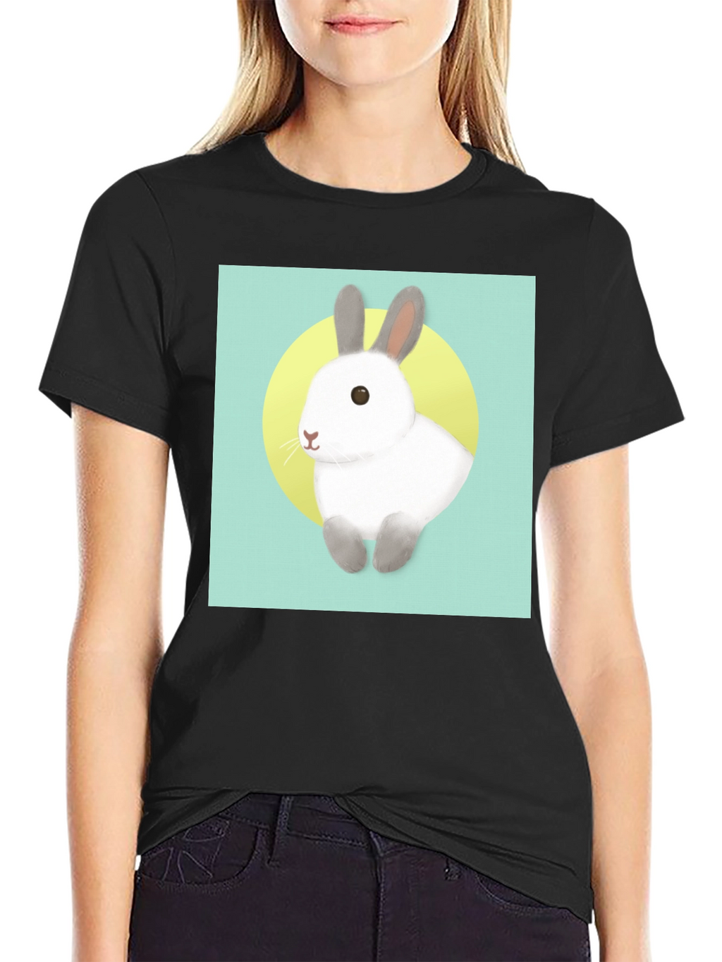 Cute Rabbit Graphic T-Shirt - Black
