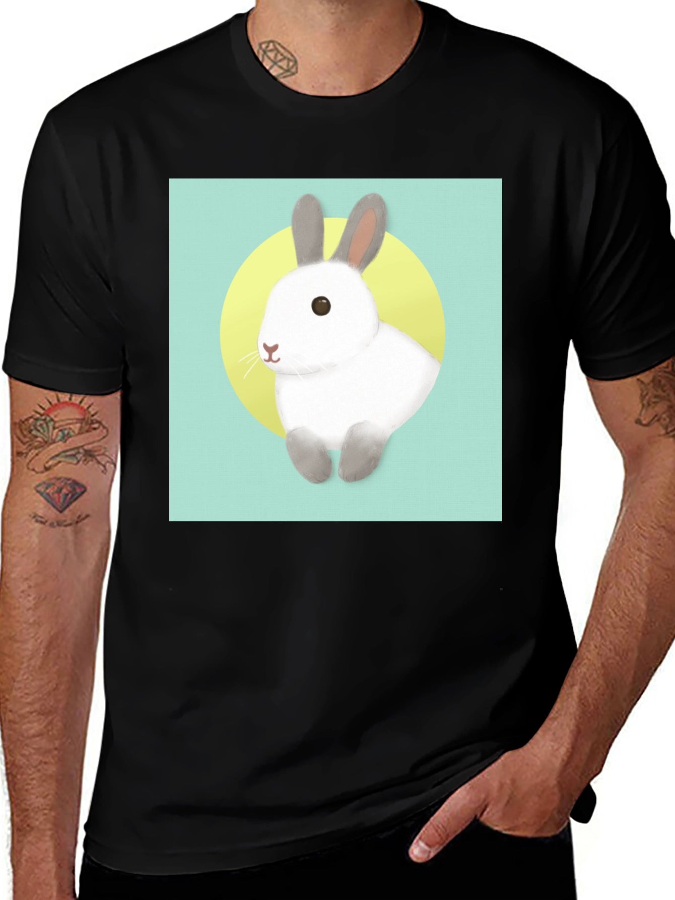 Cute Rabbit Graphic T-Shirt - Black