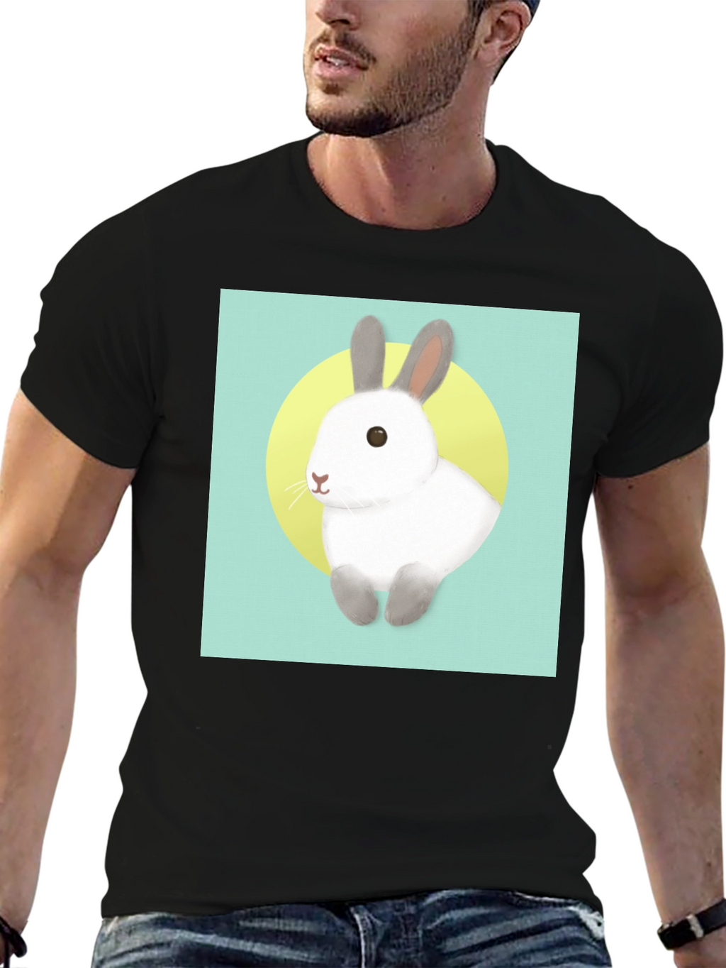 Cute Rabbit Graphic T-Shirt - Black