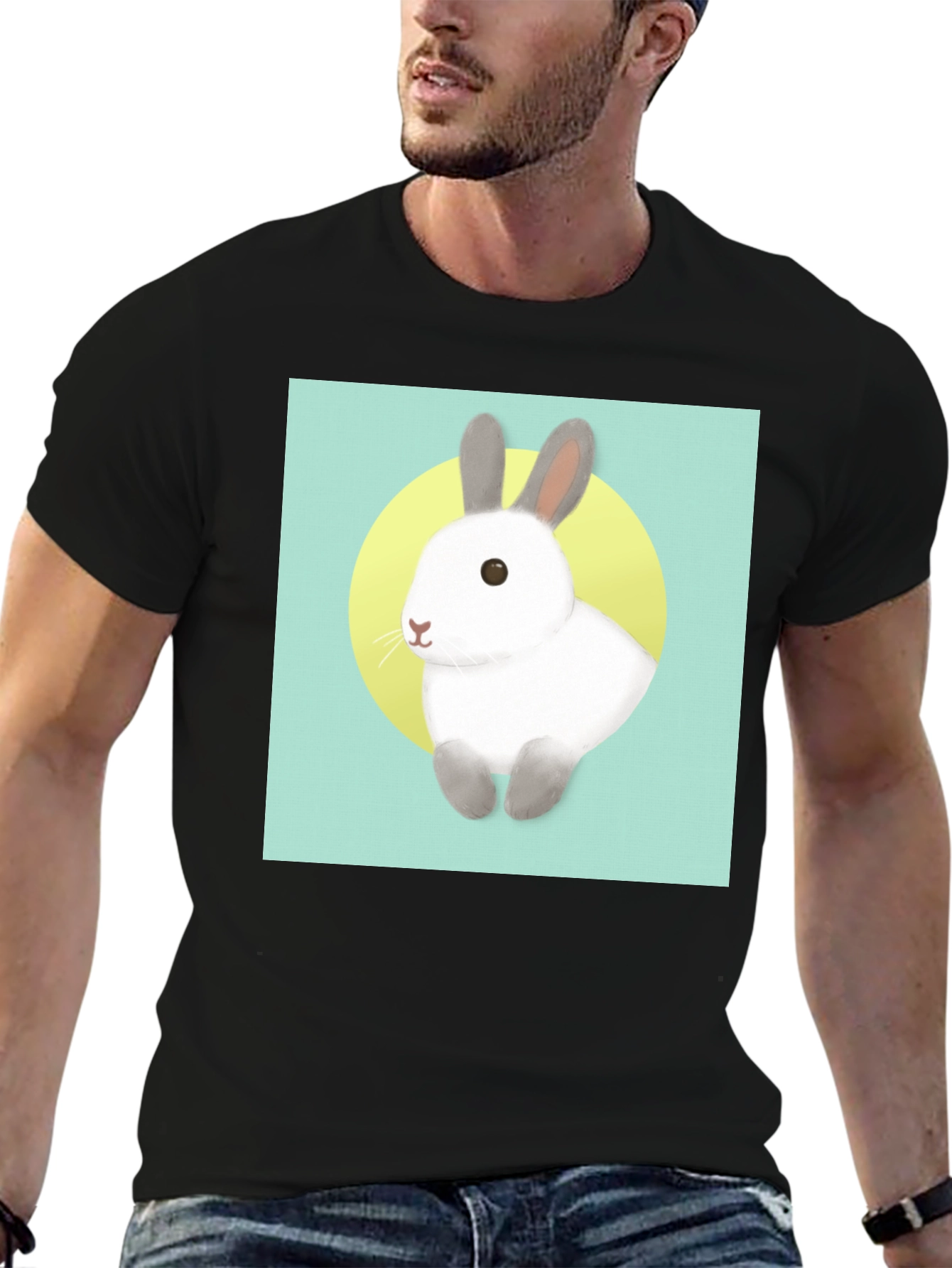 Cute Rabbit Graphic T-Shirt - Black