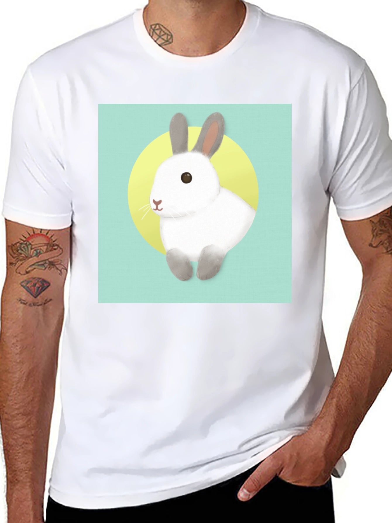Cute Rabbit Graphic T-Shirt - Black