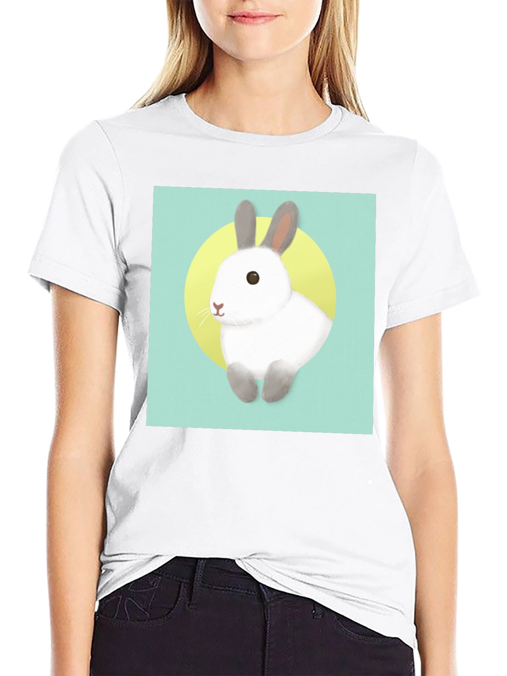 Cute Rabbit Graphic T-Shirt - Black