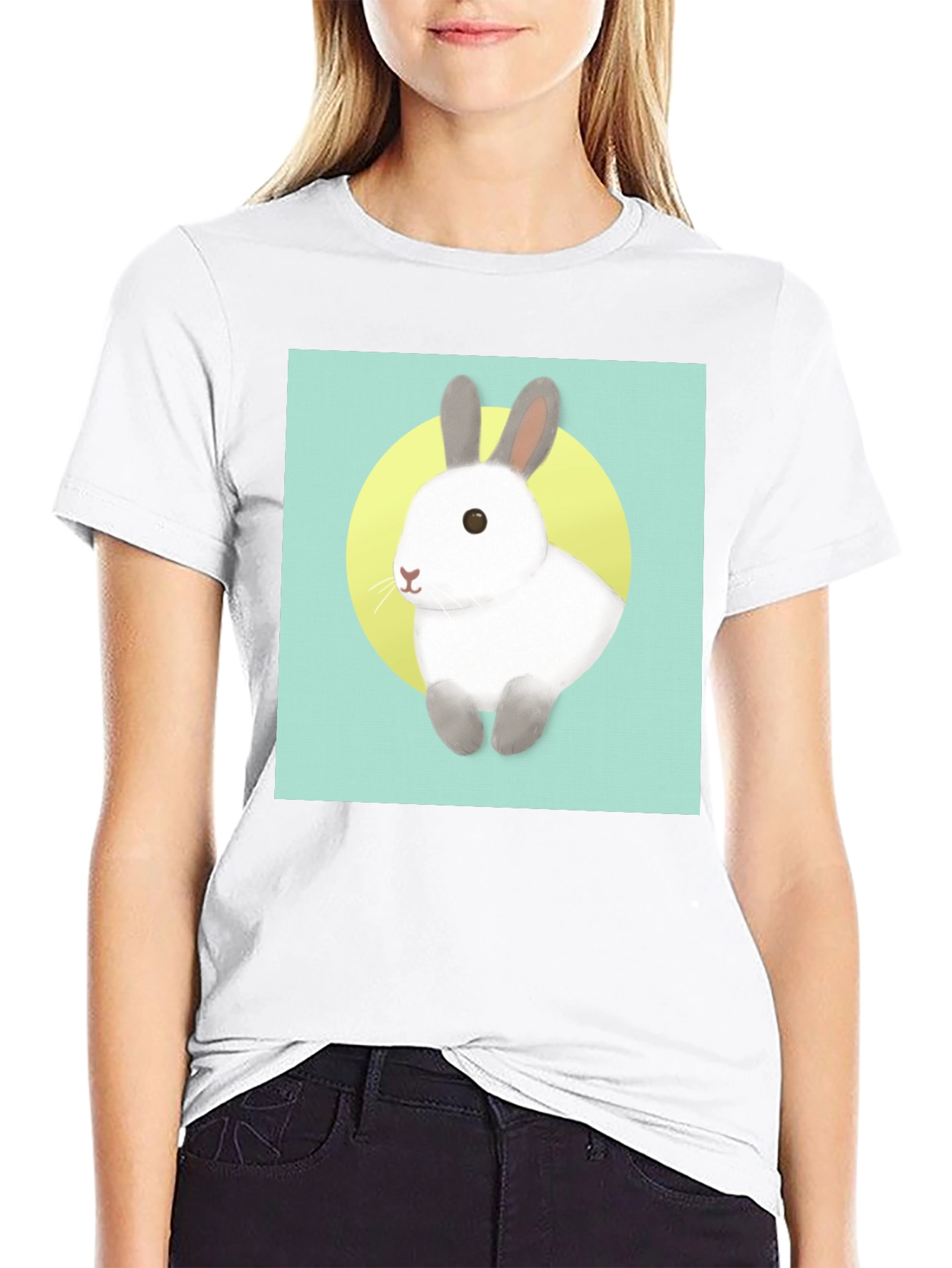 Cute Rabbit Graphic T-Shirt - Black