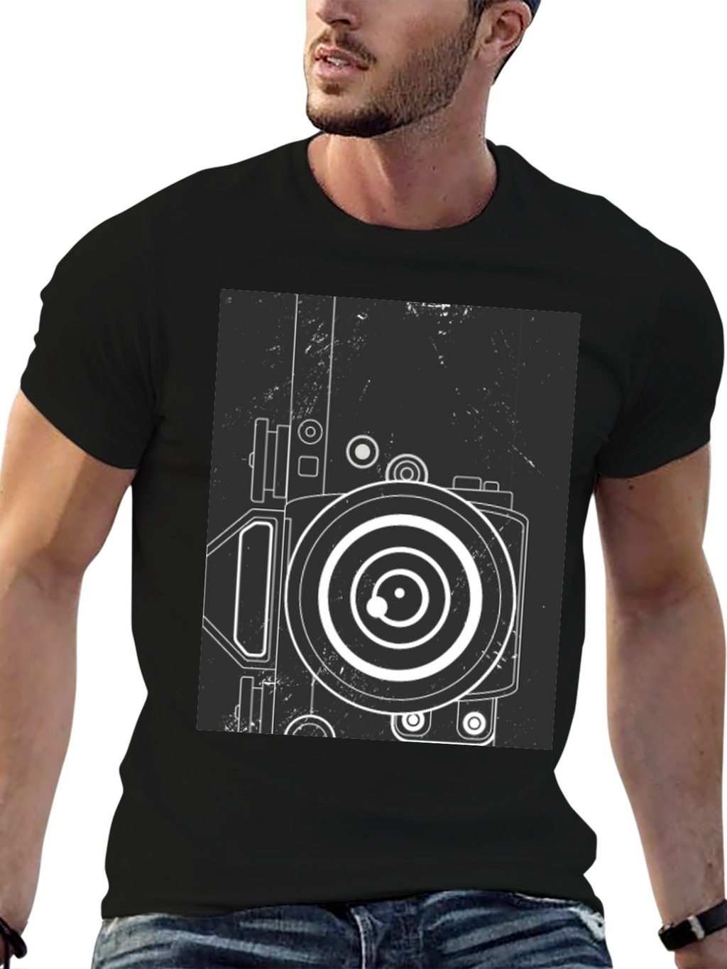 Retro Camera Graphic Tee - Modern Black T-Shirt