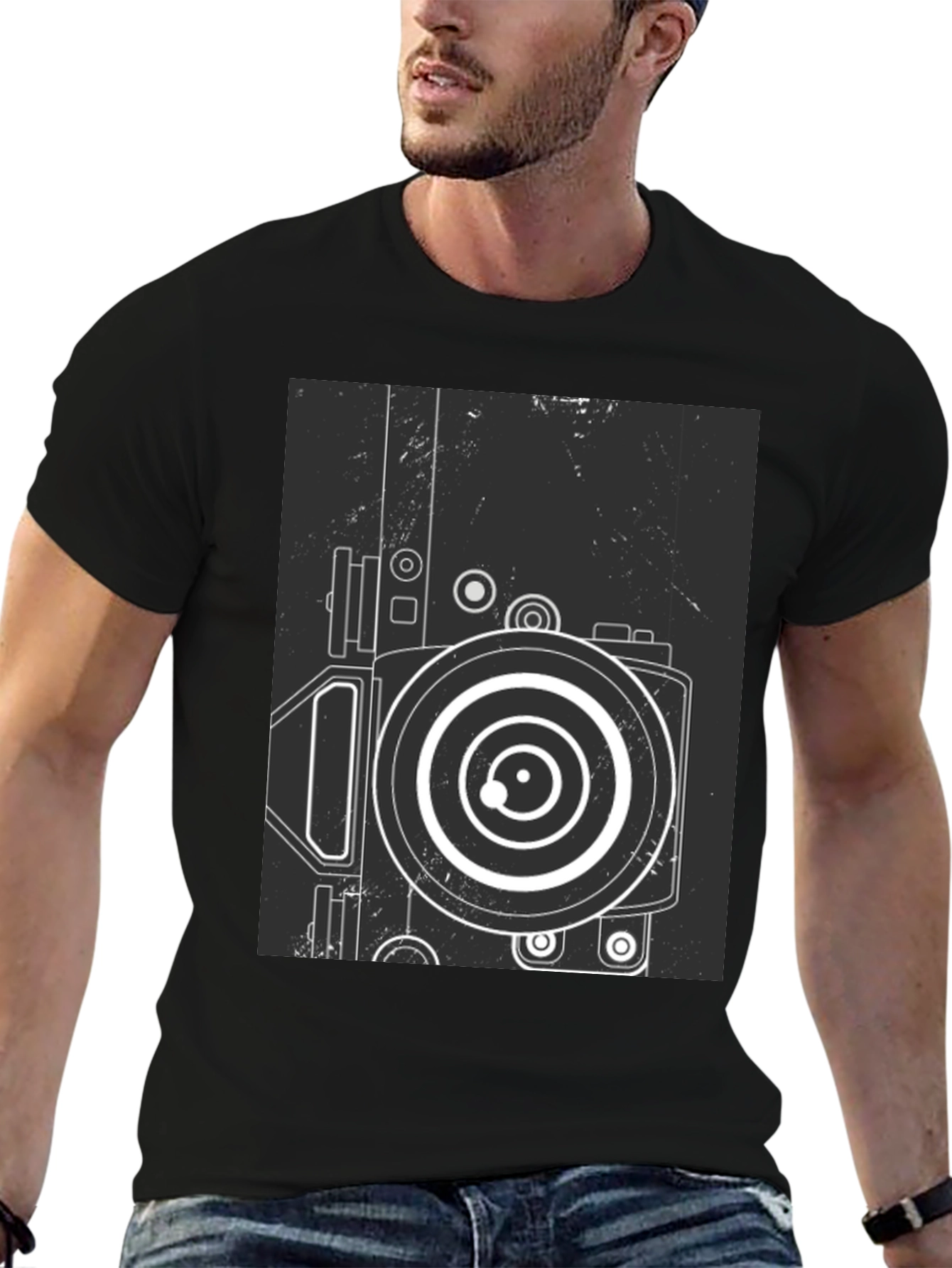 Retro Camera Graphic Tee - Modern Black T-Shirt