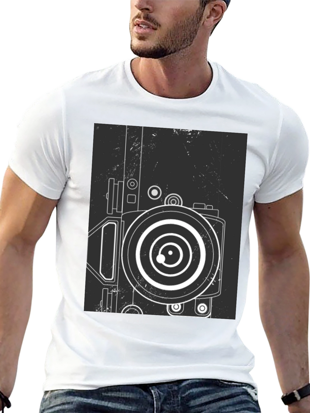 Retro Camera Graphic Tee - Modern Black T-Shirt