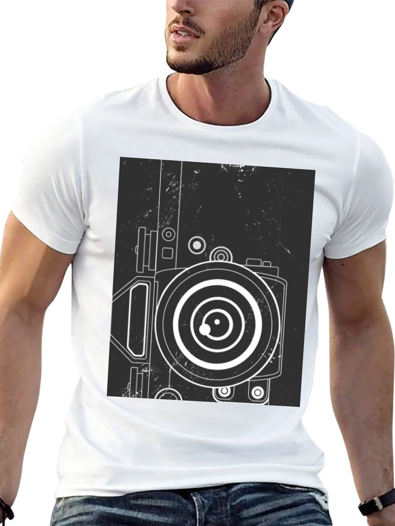 Retro Camera Graphic Tee - Modern Black T-Shirt
